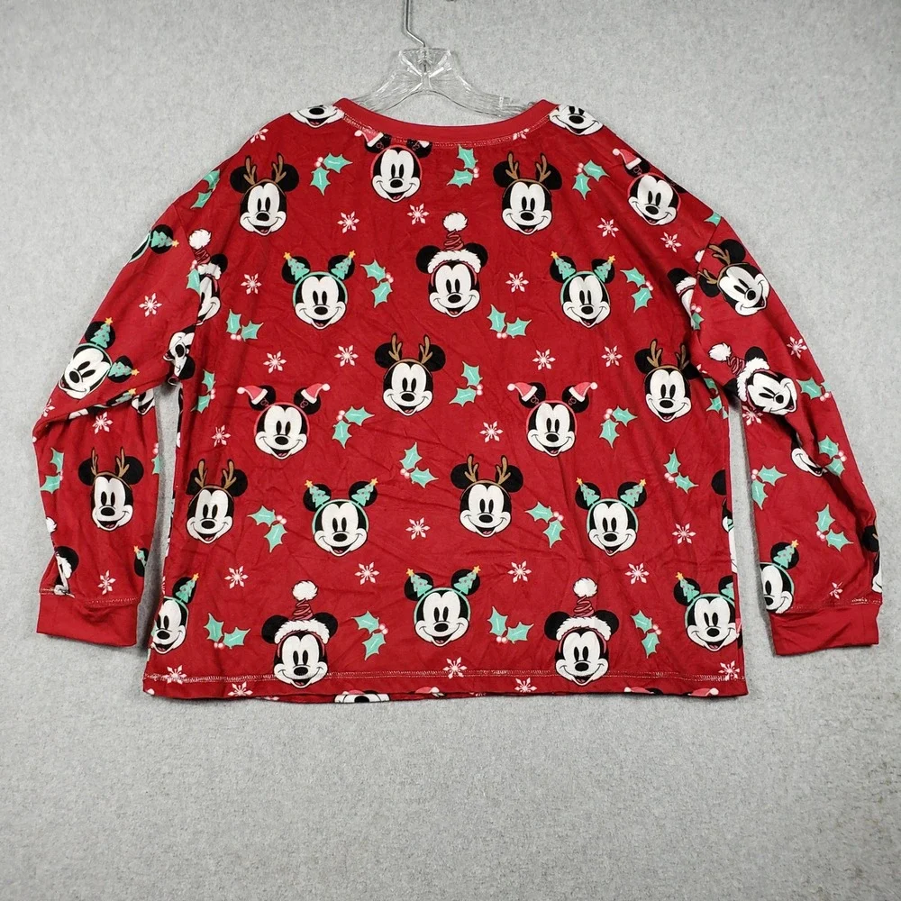 Disney Mickey Mouse Womens 2X Pajama Top Red Fleece Holiday Christmas Excellent - Picture 2 of 8